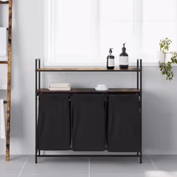 vidaXL Laundry Basket 2 Compartments with Shelves Black Oak laundry hamper - smoked oak1