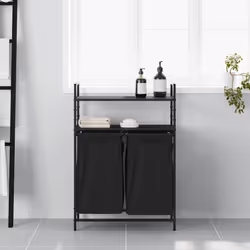 vidaXL Laundry Basket 2 Compartments with Shelves Black Oak laundry hamper - black oak