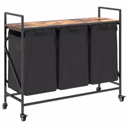 vidaXL Laundry Basket 3 Compartments with Wheels Smoked Oak laundry hamper