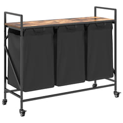 vidaXL Laundry Basket 3 Compartments with Wheels Smoked Oak laundry hamper