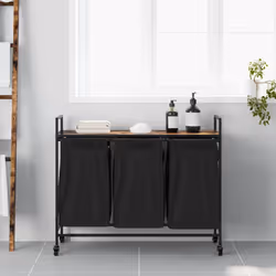 vidaXL Laundry Basket 3 Compartments with Wheels Smoked Oak laundry hamper