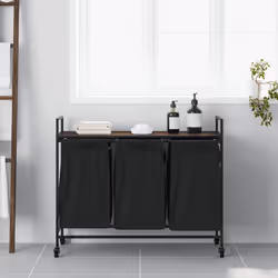 vidaXL Laundry Basket 3 Compartments with Wheels Brown Oak laundry hamper