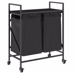 vidaXL Laundry Basket 2 Compartments with Wheels Black Oak laundry hamper
