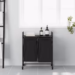 vidaXL Laundry Basket 2 Compartments with Wheels Black Oak laundry hamper