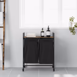 vidaXL Laundry Basket 2 Compartments with Wheels Smoked Oak laundry hamper