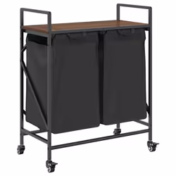 vidaXL Laundry Basket 2 Compartments with Wheels Brown Oak laundry hamper