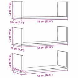 vidaXL Wall Shelves Wall Storage Shelf Floating Shelf 3 pcs Engineered Wood - black oak