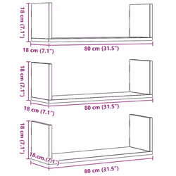 vidaXL Wall Shelves 3 pcs Black Oak 80x18x18 cm Engineered Wood floating shelf