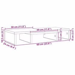 vidaXL Monitor Stand Adjustable Black Oak 60x24x10.5 cm Engineered Wood