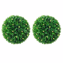 vidaXL Artificial Boxwood Balls with LED Lights 2 pcs Green 38 cm