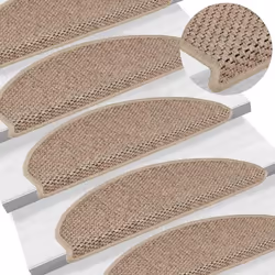 vidaXL Self-adhesive Stair Mats Stair Treads Protector Rug Sisal-Look 15 pcs - sand, 65 x 21 x 4 cm/ 30 pcs - Additional view 5