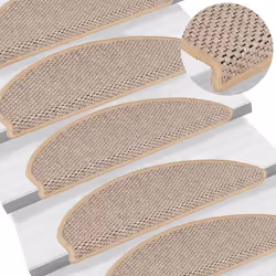 vidaXL Self-adhesive Stair Mats Stair Treads Protector Rug Sisal-Look 15 pcs - light beige, 65 x 21 x 4 cm/ 30 pcs - Additional view 5