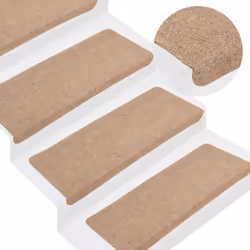 vidaXL Self-adhesive Stair Mats Carpet Stair Treads Stair Step Protector Rug - beige, 65 x 24.5 x 3.5 cm/ 30 pcs - Additional view 4