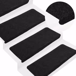 vidaXL Self-adhesive Stair Mats Carpet Stair Treads Stair Step Protector Rug - black, 65 x 24.5 x 3.5 cm/ 30 pcs - Additional view 4