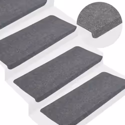 vidaXL Self-adhesive Stair Mats Carpet Stair Treads Stair Step Protector Rug - grey, 65 x 24.5 x 3.5 cm/ 30 pcs - Additional view 4
