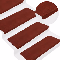 vidaXL Self-adhesive Stair Mats Carpet Stair Treads Stair Step Protector Rug - red, 65 x 24.5 x 3.5 cm/ 30 pcs - Additional view 4