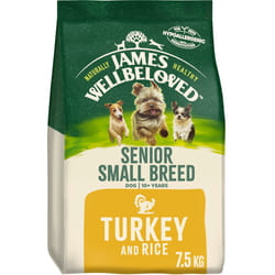 7.5kg James Wellbeloved Natural Senior Small Breed Dry Dog Food Turkey & Rice