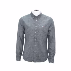 TOMMY JEANS Mens Oxford Shirts Party Long Sleeve Formal Top - Charcoal Grey, 2XL