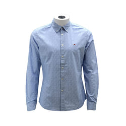 , S) TOMMY JEANS Mens Oxford Shirts Party Long Sleeve Formal Top - Sky Blue (Dobby Print