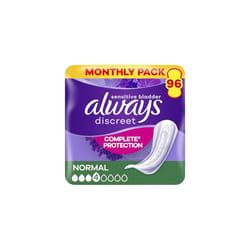Always Discreet Incontinence Pads Women, Normal, Absorbency 3 or 4, 96 Sanitary Towels (24 x 4 Packs), Complete Protection for Bladder Weakness Pads