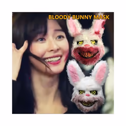 Bloody Plush Bunny Mask Halloween Ghost Festival Mask Realistic Bloody - D