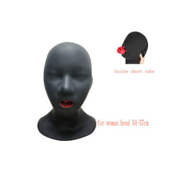 Seamless Hot 3D Latex Hood Rubber Mask Closed Eyes Fetish with Red Mouth - women short tube