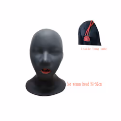 Seamless Hot 3D Latex Hood Rubber Mask Closed Eyes Fetish with Red Mouth - women long tube