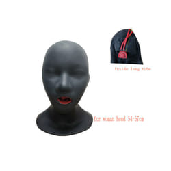 Seamless Hot 3D Latex Hood Rubber Mask Closed Eyes Fetish with Red Mouth - women long tube