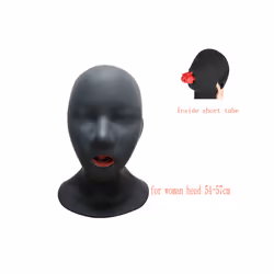 Seamless Hot 3D Latex Hood Rubber Mask Closed Eyes Fetish with Red Mouth - women long tube