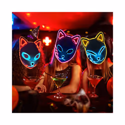 LED Glowing Cat Face Mask Cool Halloween Cosplay Neon Demon Slayer Fox - Red Not glowing