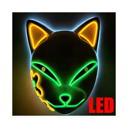 LED Glowing Cat Face Mask Cool Halloween Cosplay Neon Demon Slayer Fox - Luminou yellow green