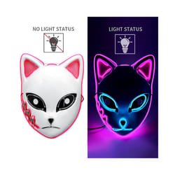 LED Glowing Cat Face Mask Cool Halloween Cosplay Neon Demon Slayer Fox - Luminou pink light