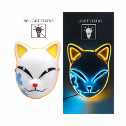 LED Glowing Cat Face Mask Cool Halloween Cosplay Neon Demon Slayer Fox - Luminou yellow light