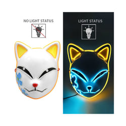 LED Glowing Cat Face Mask Cool Halloween Cosplay Neon Demon Slayer Fox - Luminou yellow light