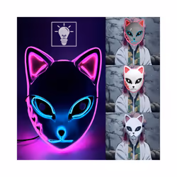 LED Glowing Cat Face Mask Cool Halloween Cosplay Neon Demon Slayer Fox - Luminou yellow light