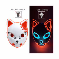 LED Glowing Cat Face Mask Cool Halloween Cosplay Neon Demon Slayer Fox - Luminous red light