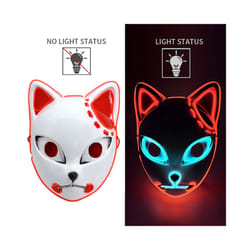 LED Glowing Cat Face Mask Cool Halloween Cosplay Neon Demon Slayer Fox - Luminous red light