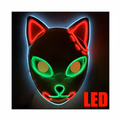 LED Glowing Cat Face Mask Cool Halloween Cosplay Neon Demon Slayer Fox - Luminou red green