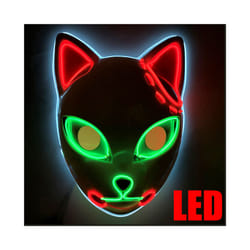 LED Glowing Cat Face Mask Cool Halloween Cosplay Neon Demon Slayer Fox - Luminou red green