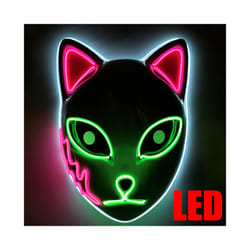 LED Glowing Cat Face Mask Cool Halloween Cosplay Neon Demon Slayer Fox - Luminou pink green