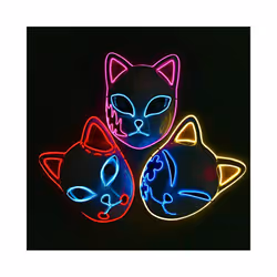 Halloween Mask Cute Cat Fox  EL Wire Mask Flashing Cosplay LED neon Costume - Half face red