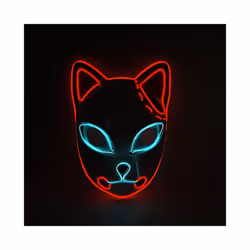 Halloween Mask Cute Cat Fox  EL Wire Mask Flashing Cosplay LED neon Costume - Cat red ice