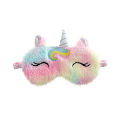 Kids Adult Unicorn Plush Eye Cover Sleeping Mask Cartoon 3D Silk Travel - Multicolor