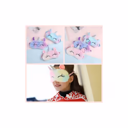 Kids Adult Unicorn Plush Eye Cover Sleeping Mask Cartoon 3D Silk Travel - Pink