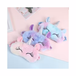 Kids Adult Unicorn Plush Eye Cover Sleeping Mask Cartoon 3D Silk Travel - Pink