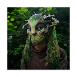 Halloween Green Man Elf Old Man Latex Mask Forest Spirit Elf Mask with - A  No Light