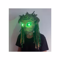 Halloween Green Man Elf Old Man Latex Mask Forest Spirit Elf Mask with - A  With Light