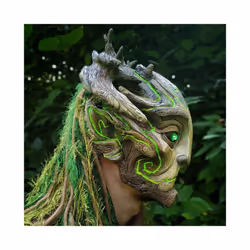 Halloween Green Man Elf Old Man Latex Mask Forest Spirit Elf Mask with - A  With Light