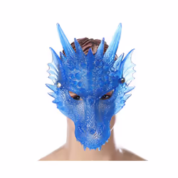 Silica Gel Halloween Dragon Mask 3D Animal Dragon Mask Halloween Carnival - Silica gel blue
