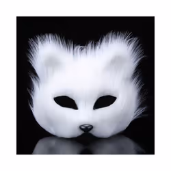 Furry Fox Masks Half Face Eye Mask Cosplay Props Halloween Christmas Carnival - Long-white